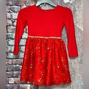 Cat & Jack Red Gold Star Party Holiday Special Occasion Dress Size 6/6X